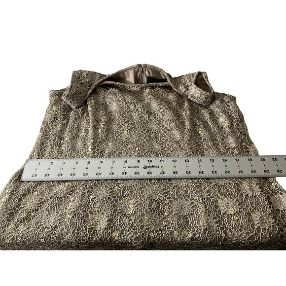 R&M Richards Dress Womens 18 Gold Lace Sequin 2 Piece Jacket Overlay Formal Set - Picture 7 of 16